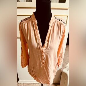 Spense Coral Button-Up Blouse with Studded Shoulders